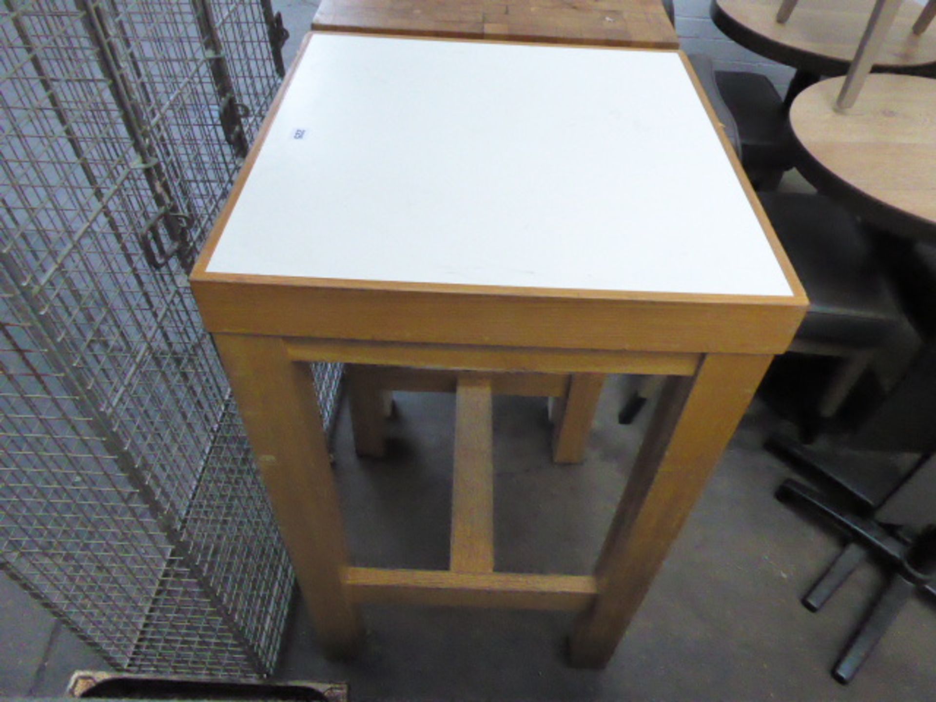 60cm square solid oak poser height table with white top