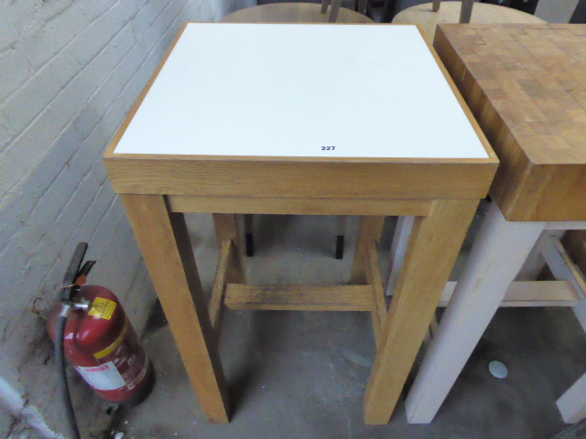 60cm square solid oak poser height table with white top