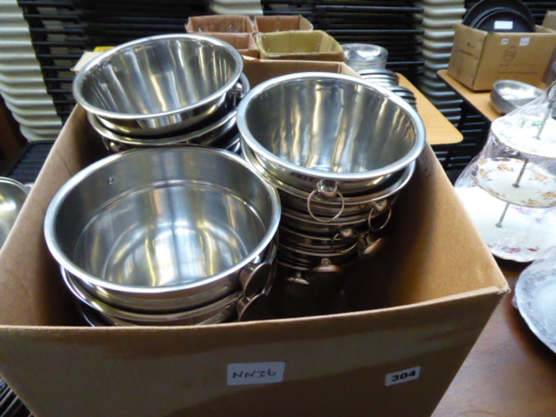 Box containing stainless steel champagne and wine cooler buckets