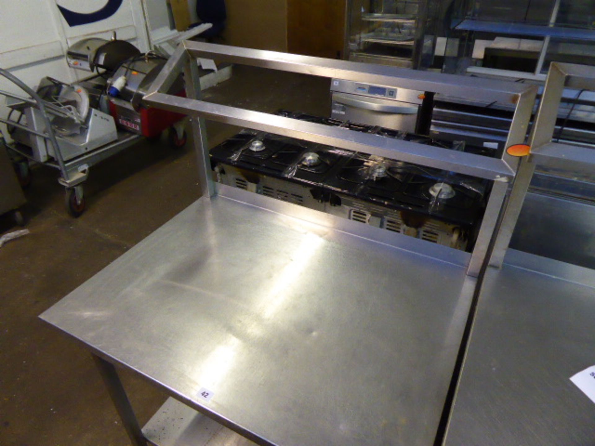 90cm stainless steel preparation table with shelf over and under on castors
