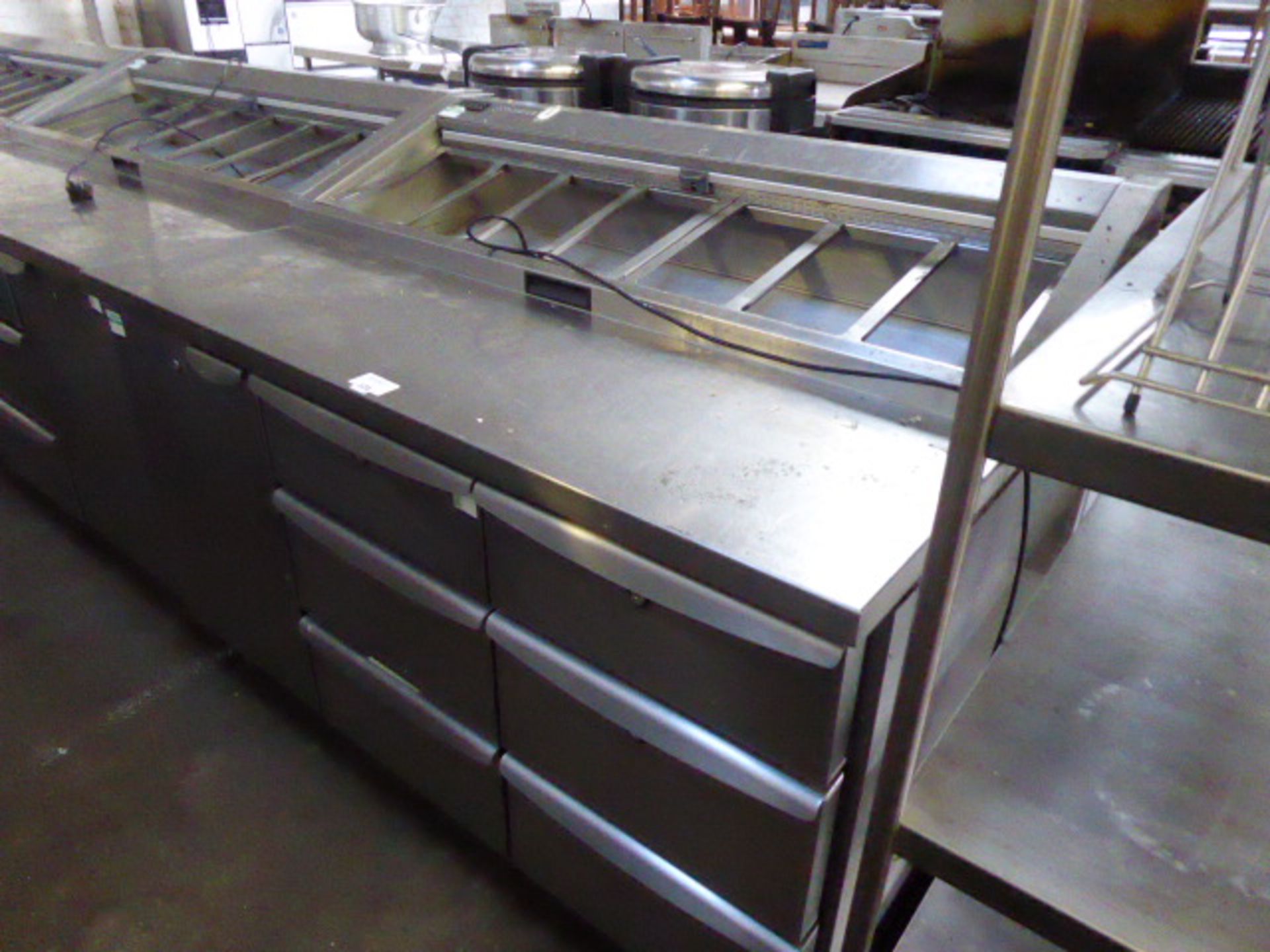 145cm Precision Model PPC307SS refrigerated pizza preparation counter with cold well top, drawers