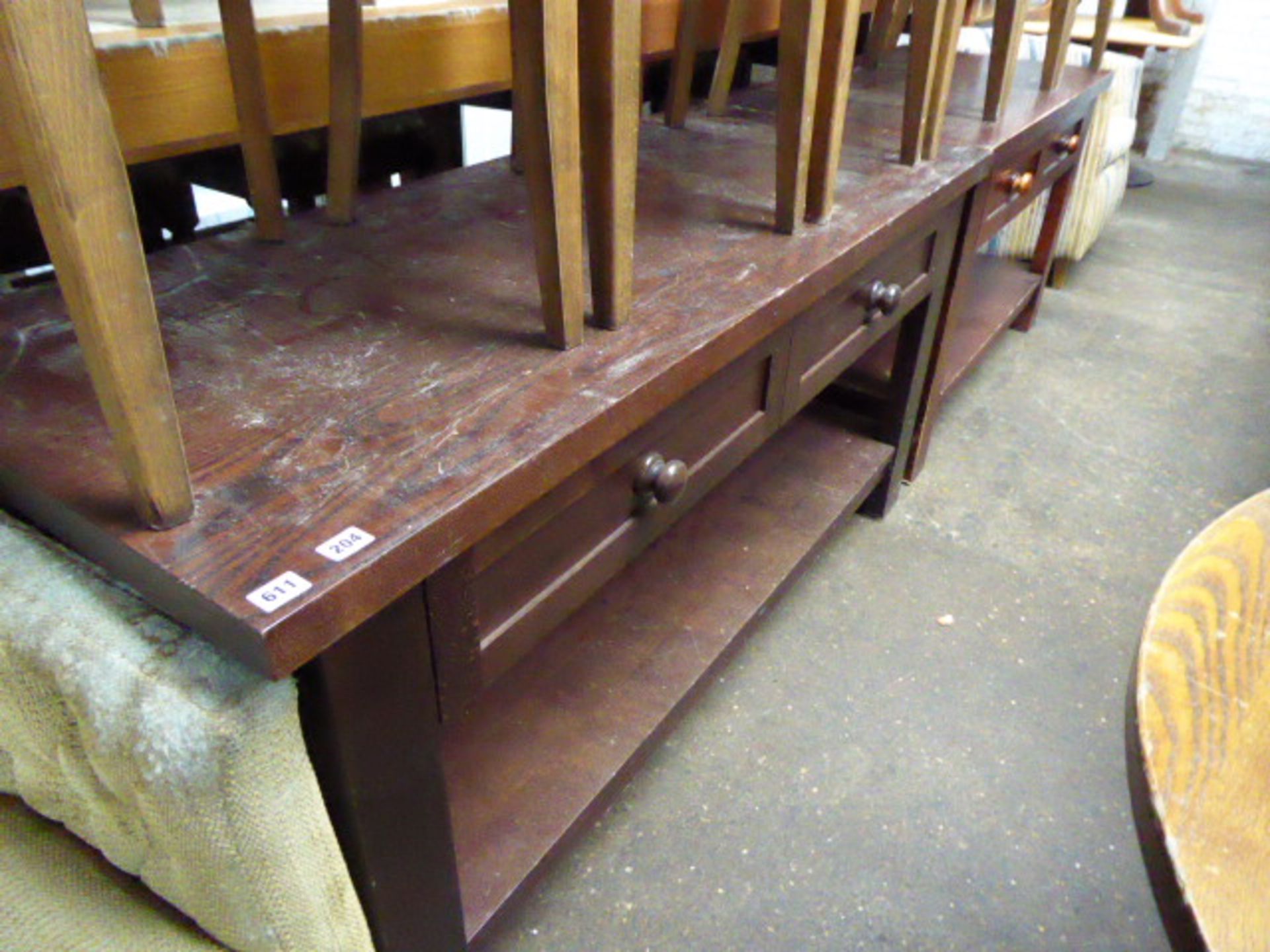 Row of pub furniture comprising 2 low sideboards, 6 dining chairs, 3 tub chairs and part tables - Image 2 of 3