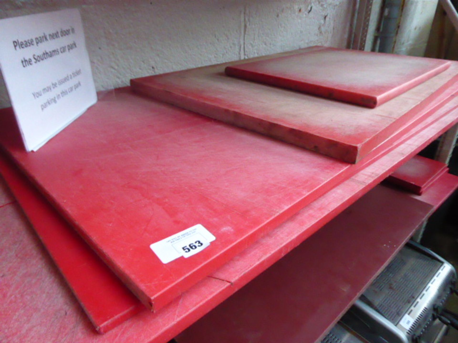 6 assorted sized red acrylic butcher's blocks