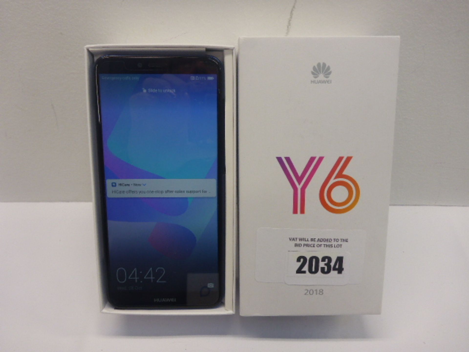 Huawei Y6 2018 16GB mobile, with charger and box.