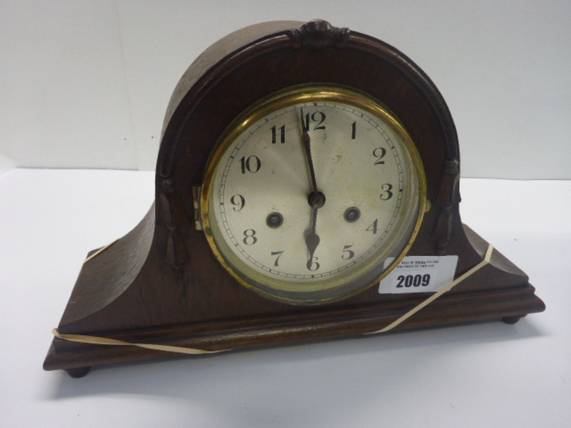 Wooden cased mantle clock with pendulum, A/F Broken Base.