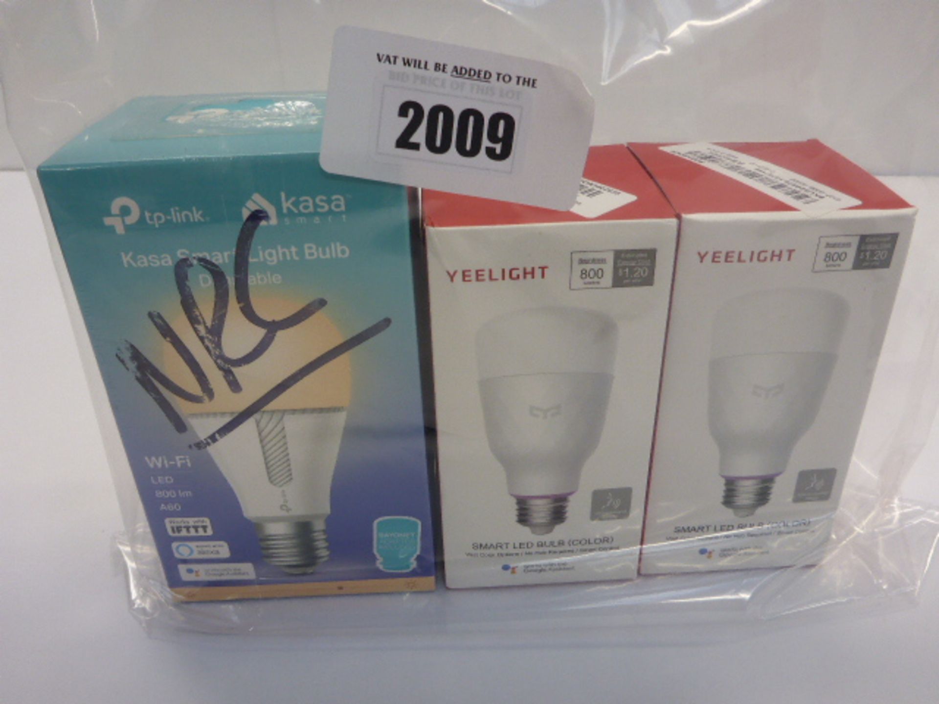 TP-Link Kasa smart lightbulb and 2 Yeelight smart LED bulbs