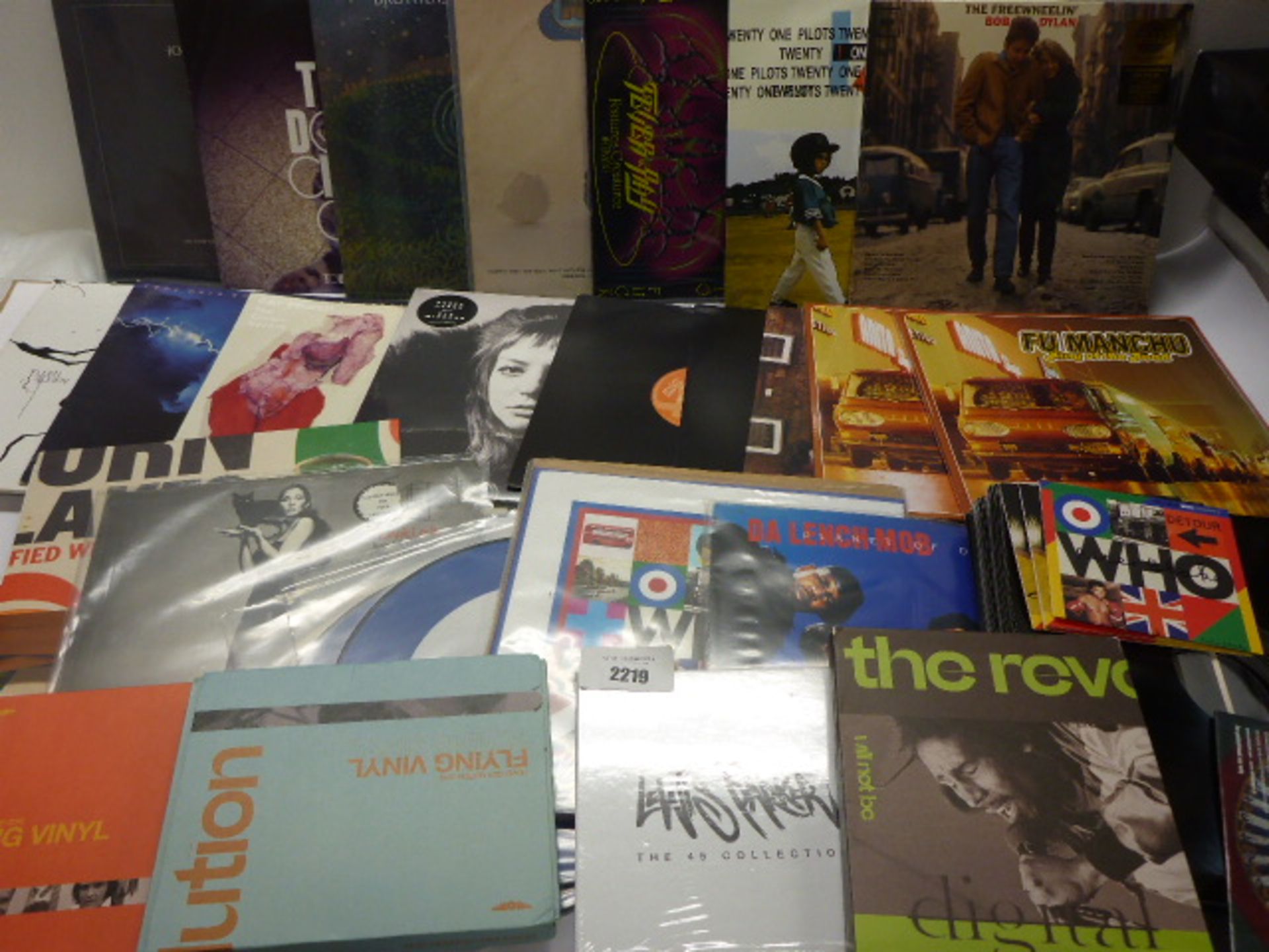 Box containing quantity of LP and 45 records to include The Who, Cher, Bob Dylan, Two Door Cinema
