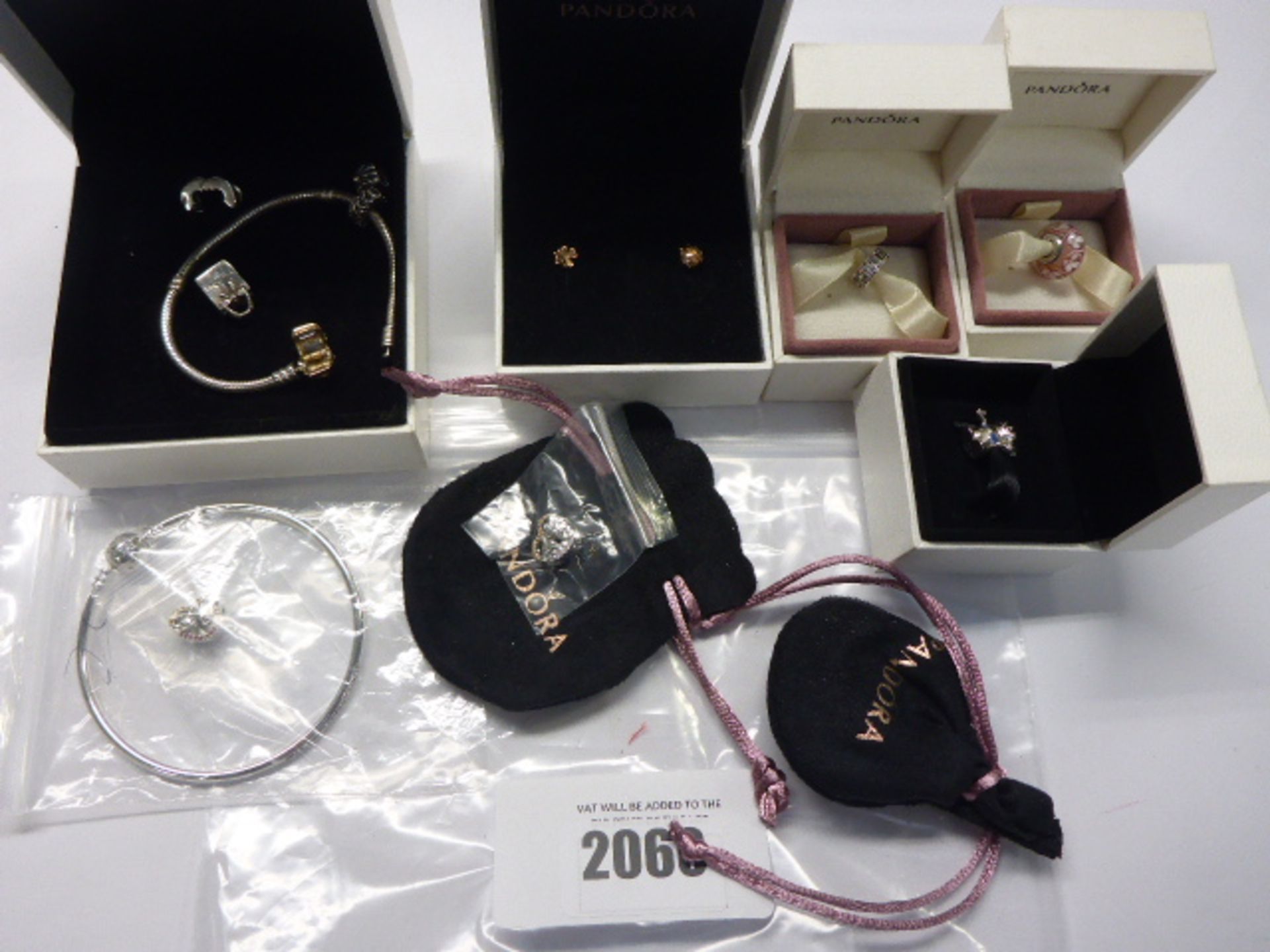 Consignment of Pandora jewellery; charms, earrings, bangle and bracelet