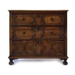 A 17th century and later Jacobean oak and crossbanded chest of drawers,