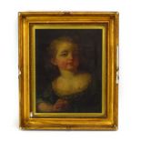 18th Century School, A head and shoulders portrait of a young girl, unsigned, oil on canvas,