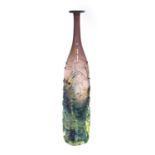 A Mdina cased glass vase of slender tapering form with a cuboid base,