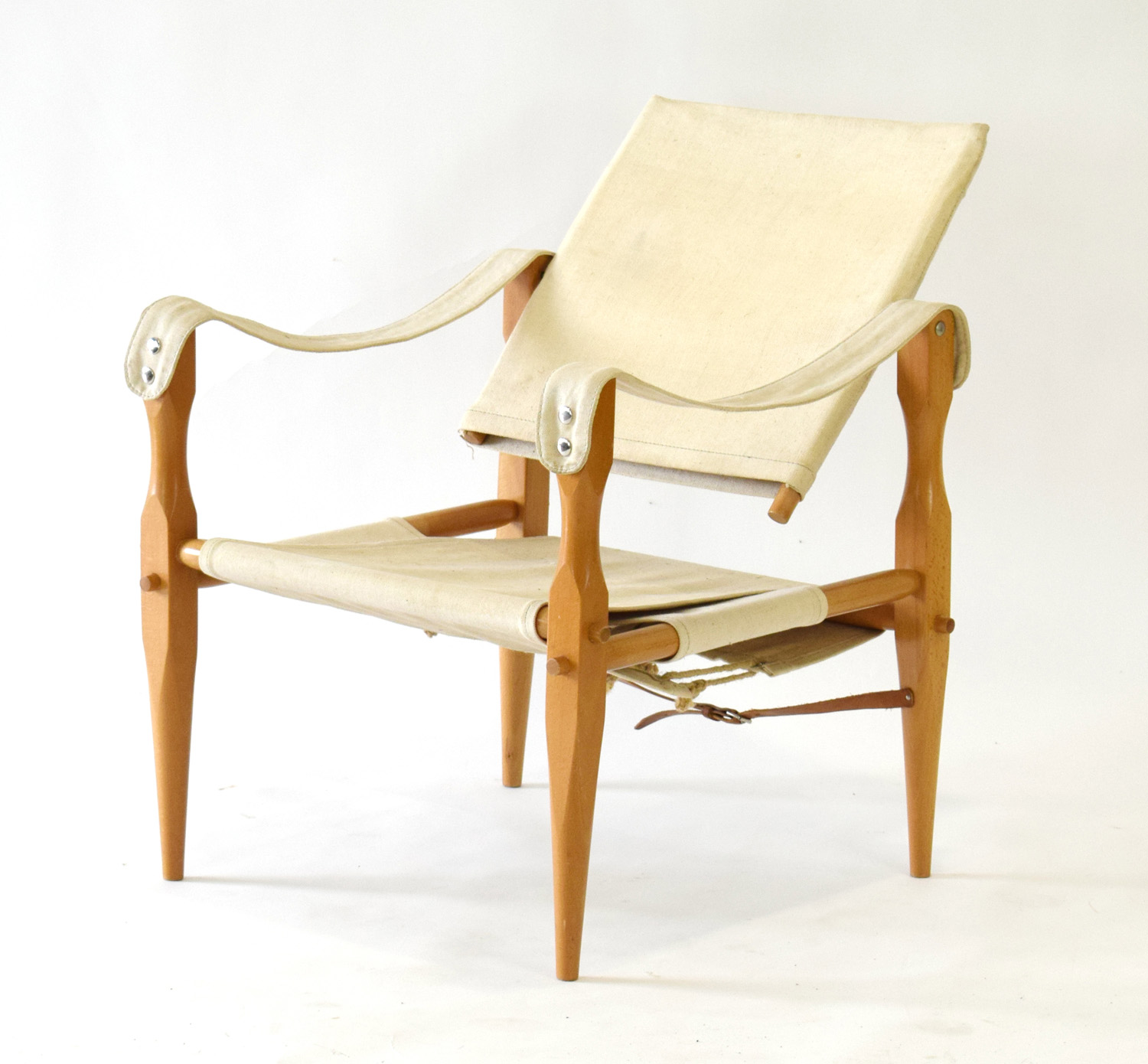 A 1960's 'Safari' chair with fabric seat and back and a beech frame CONDITION REPORT: