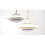 A pair of Danish Formlight white and lilac enamelled four-tier ceiling lights in the manner of