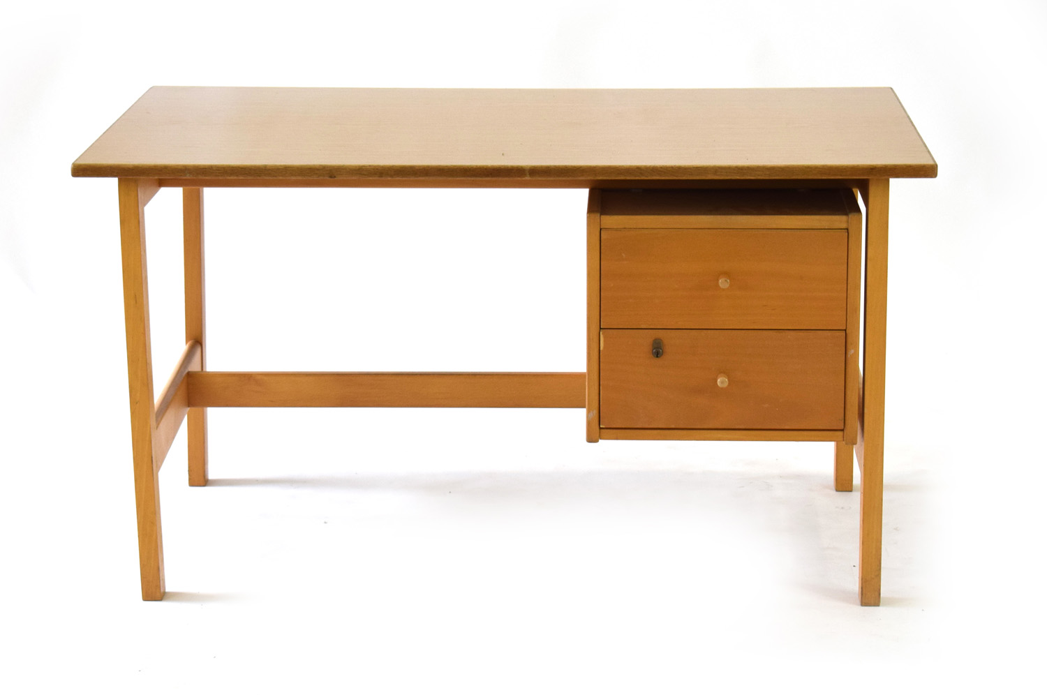 A Danish beech and laminate desk, the single pedestal with two drawers, on square supports, - Image 2 of 5