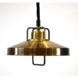 A contemporary brass coloured pull-down ceiling light with a grill-type handle CONDITION