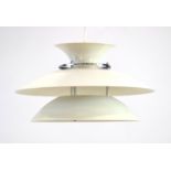 A Danish Top Lamper white enamelled and chrome finished three-tier squat ceiling light