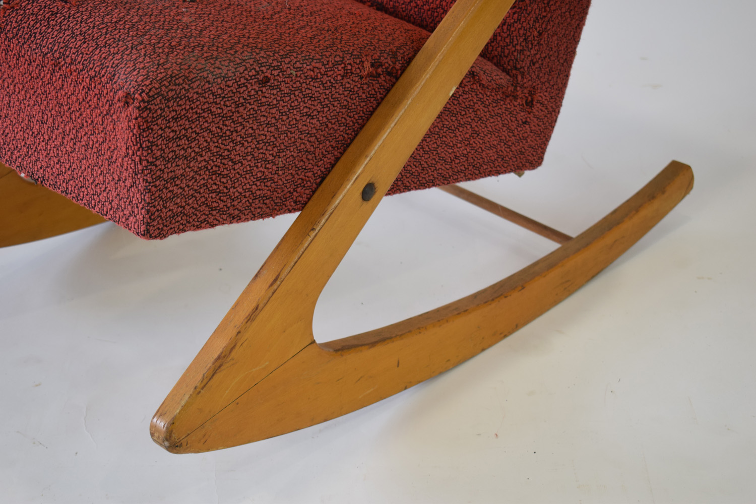 A 1950's Czech wingback rocking chair with a beech angular frame *Sold Subject to our Soft - Image 2 of 6
