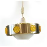 A 1970's Danish ceiling light with a silvered finish inset with perspex sections and a glass inner