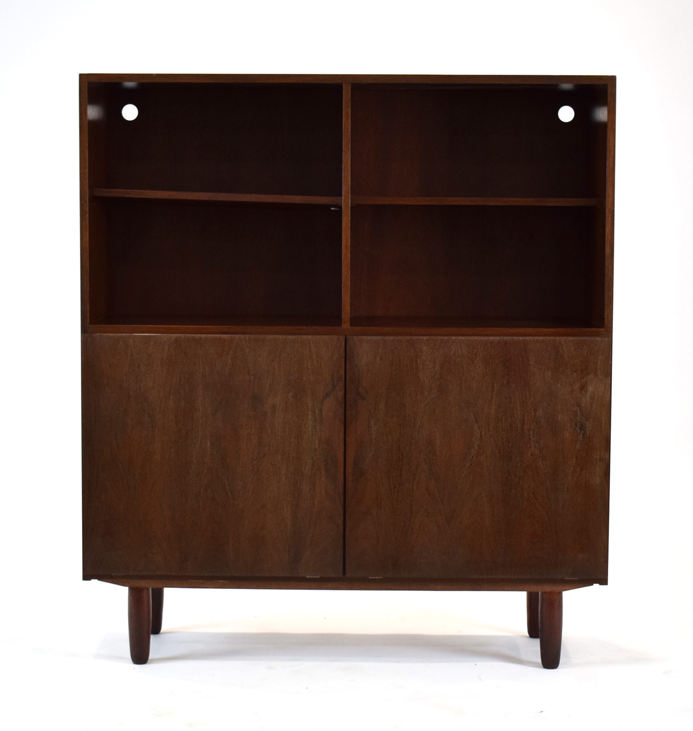 A 1960's Danish rosewood cabinet, the two adjustable shelves over two fall-front doors, - Image 2 of 3