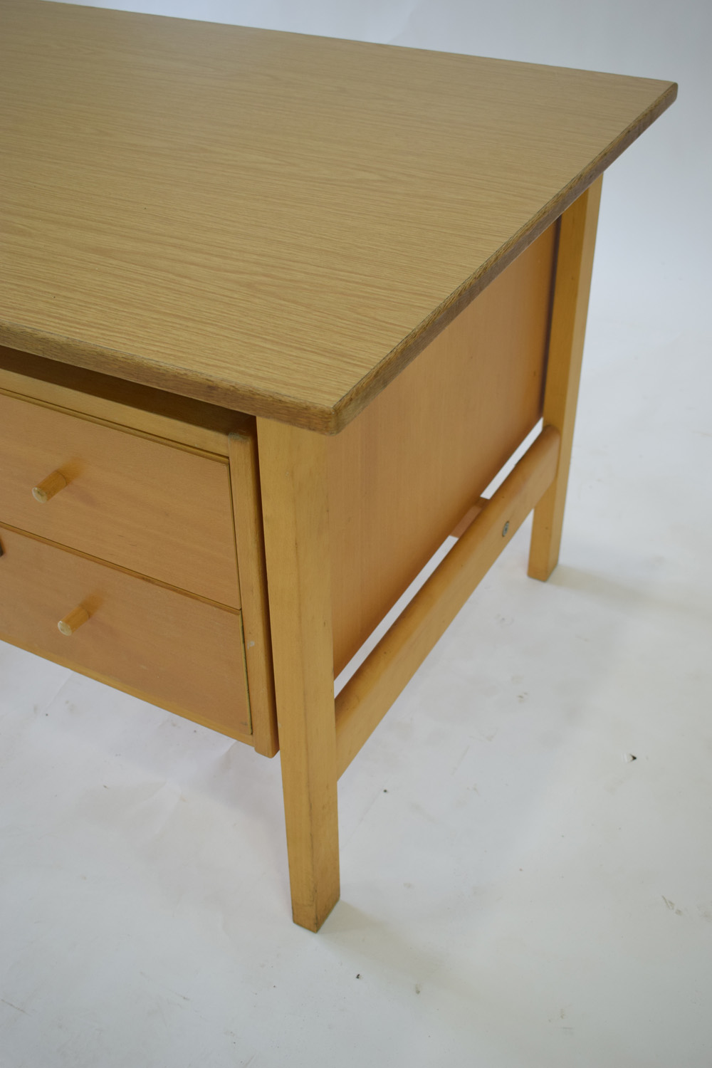 A Danish beech and laminate desk, the single pedestal with two drawers, on square supports, - Image 5 of 5