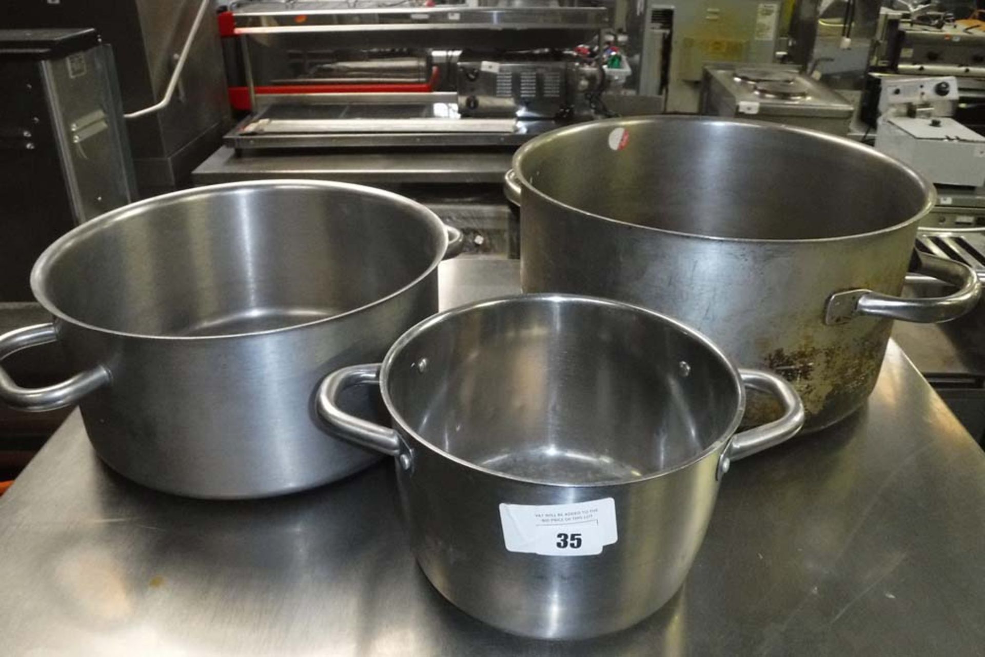 3 stainless and aluminium cook pots with handles