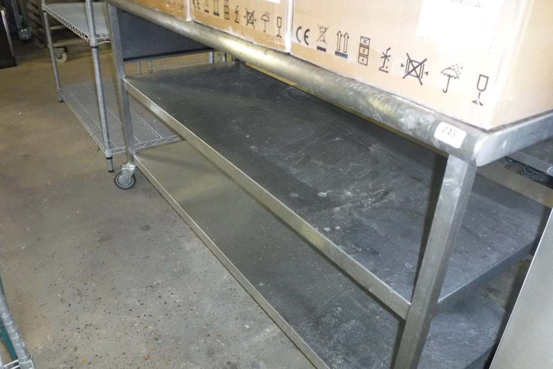 160cm stainless steel mobile prep table with 2 shelves under