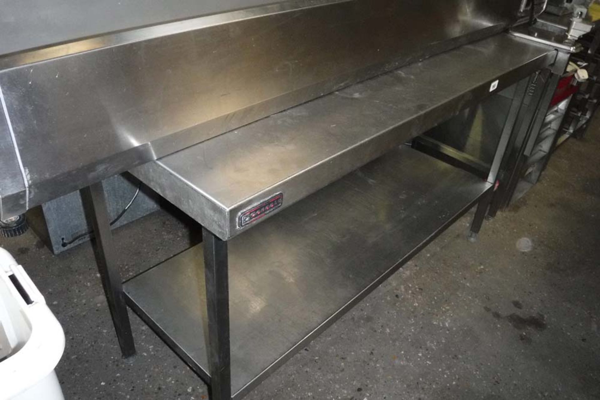 150cm stainless steel prep table with shelf under and can-opener attachment