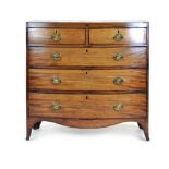 A Victorian mahogany bow-fronted chest of two short over three long graduated drawers,