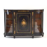 A Victorian ebonised, strung and gilt metal mounted break-front cabinet,