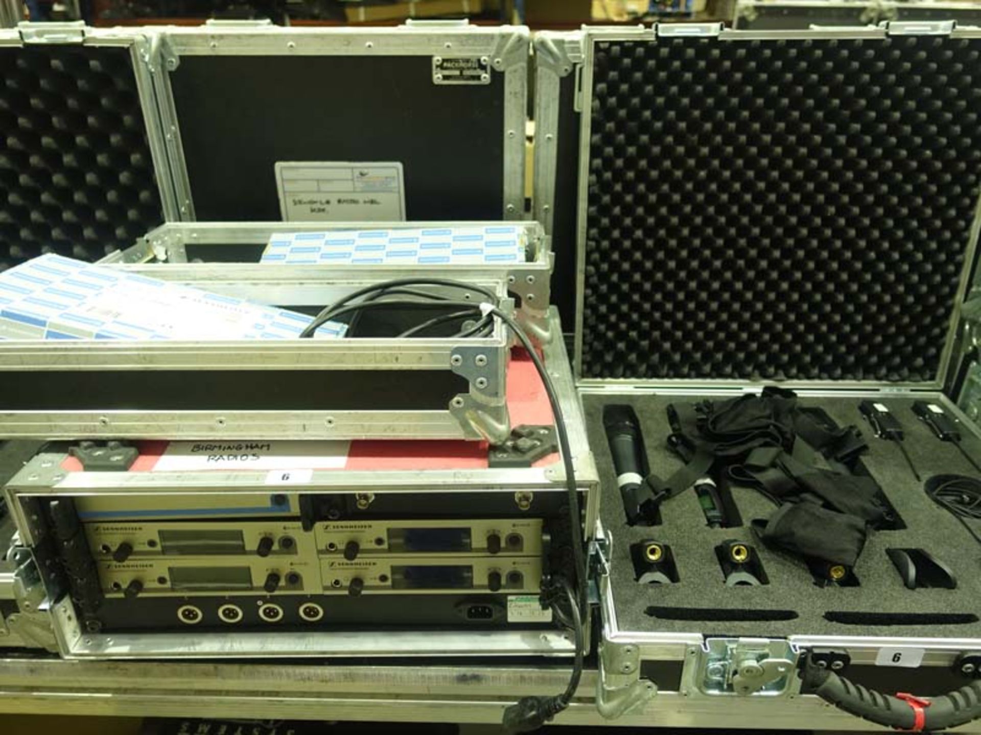 Sennheiser Quad radio mic system comprising 4 EW300G3 Diversity receivers, antenna splitter, and 4