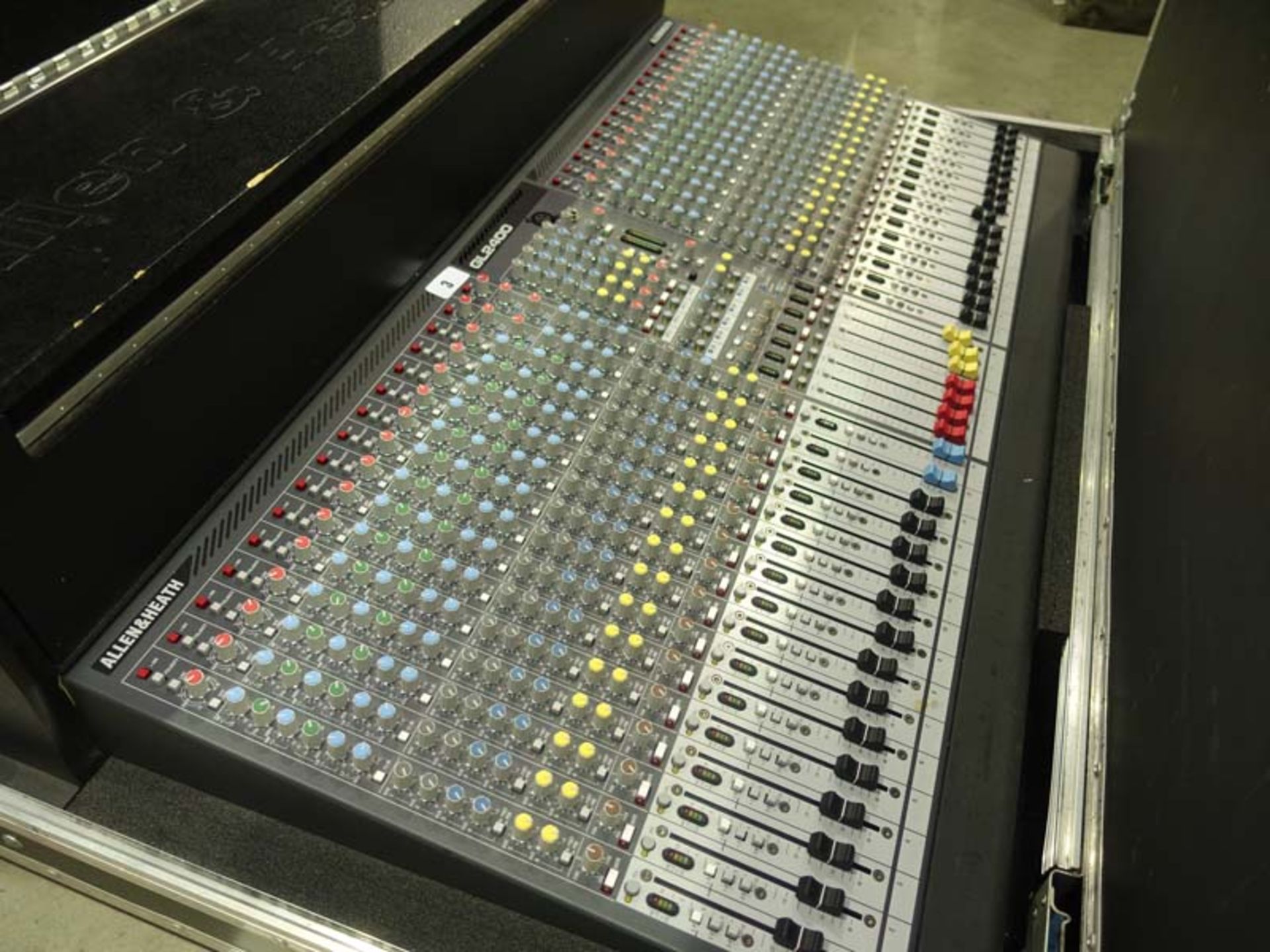 Allen & Heath model GL2400 32 channel mixing deck with wheeled flight case