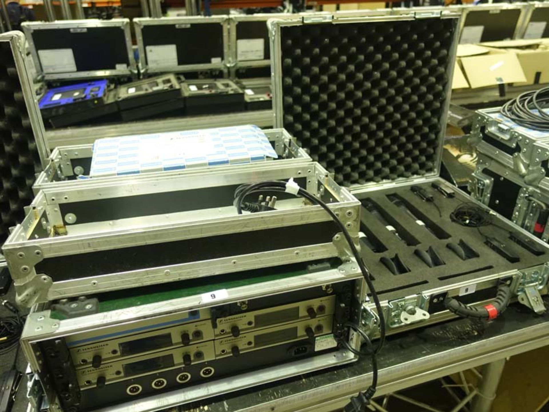 Sennheiser Quad radio mic system comprising 4 EW300G3 Diversity receivers, antenna splitter, and 4