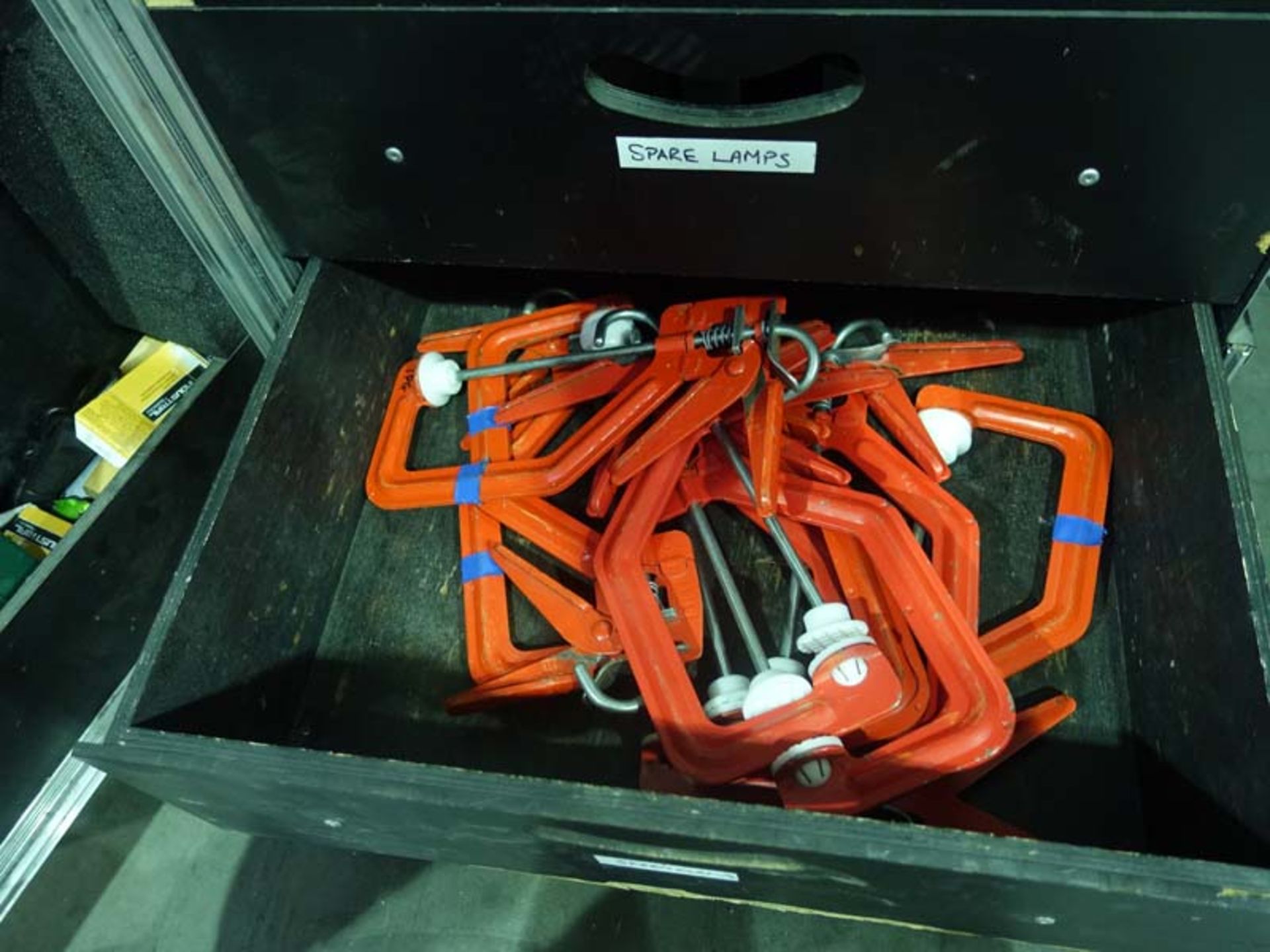 Wheeled freight case containing Production Box Equipment including hand tools, fixings, tape, clamps - Image 2 of 7