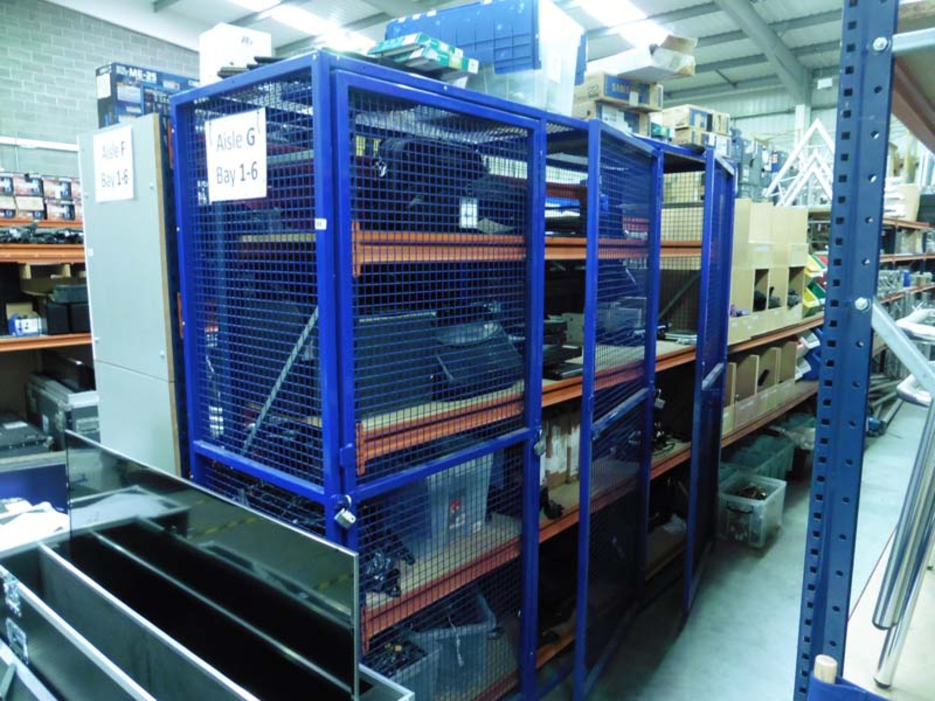 Quantity of blue and orange shelf racking (not contents) including section in lockable blue mesh - Image 3 of 3