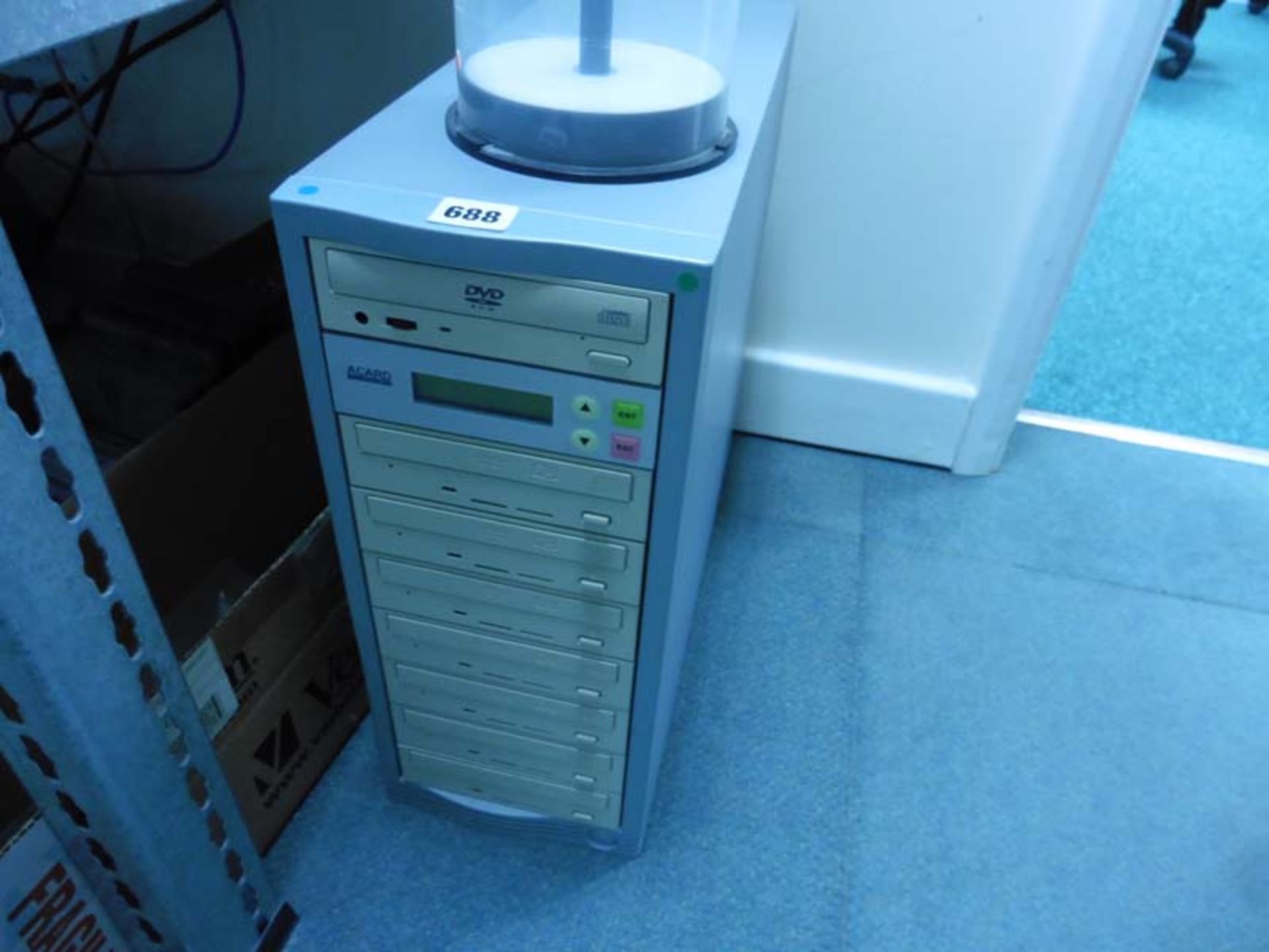 1-7 tower DVD duplicator machine and a Copytrax CD printer