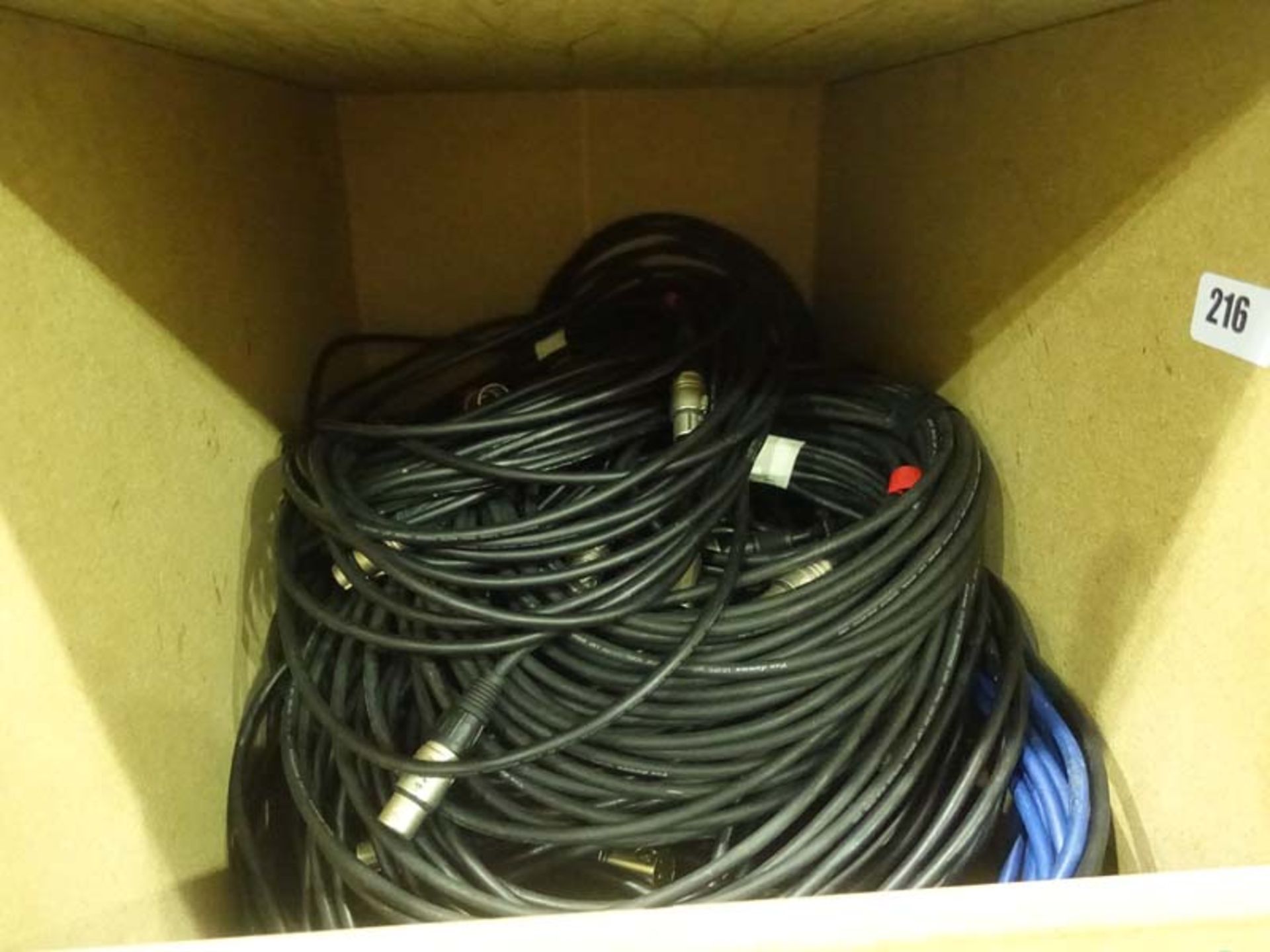 Crate containing 10 metre microphone cables