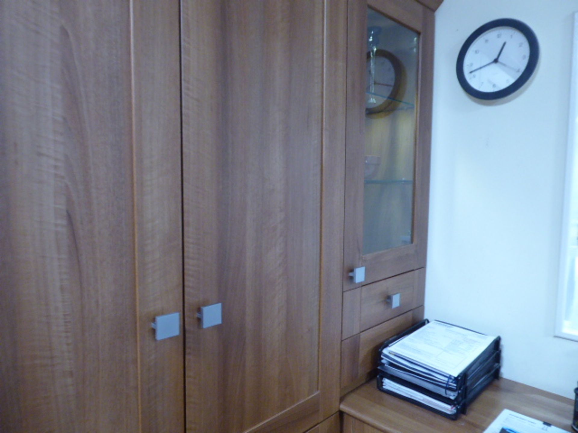 Small custom built home study area comprising of tall wall units, low cupboards and desk area. Max - Image 3 of 4