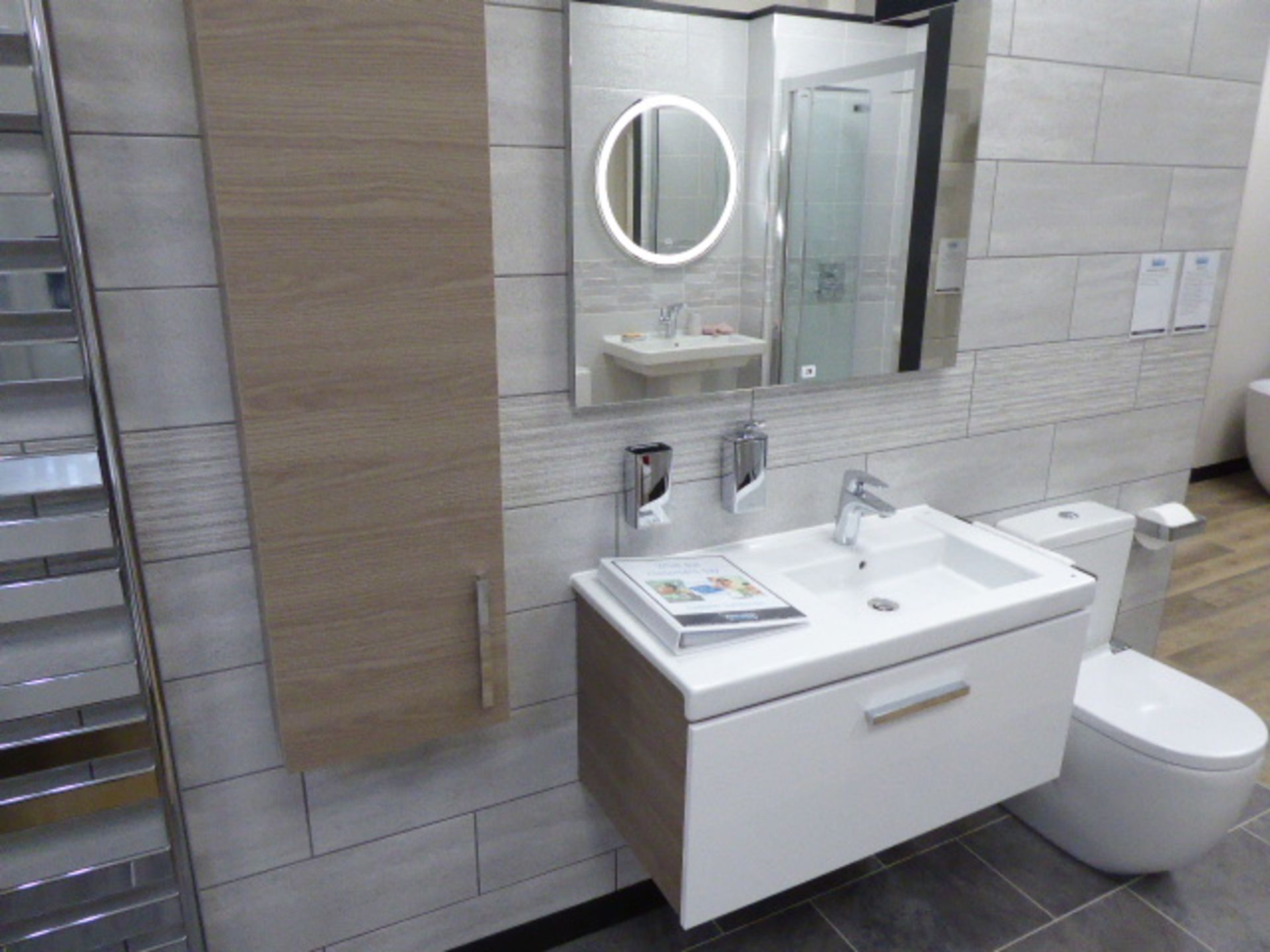 Roca Meridian-N cloakroom suite with toilet, single hand basin and drainer with tap set on wall