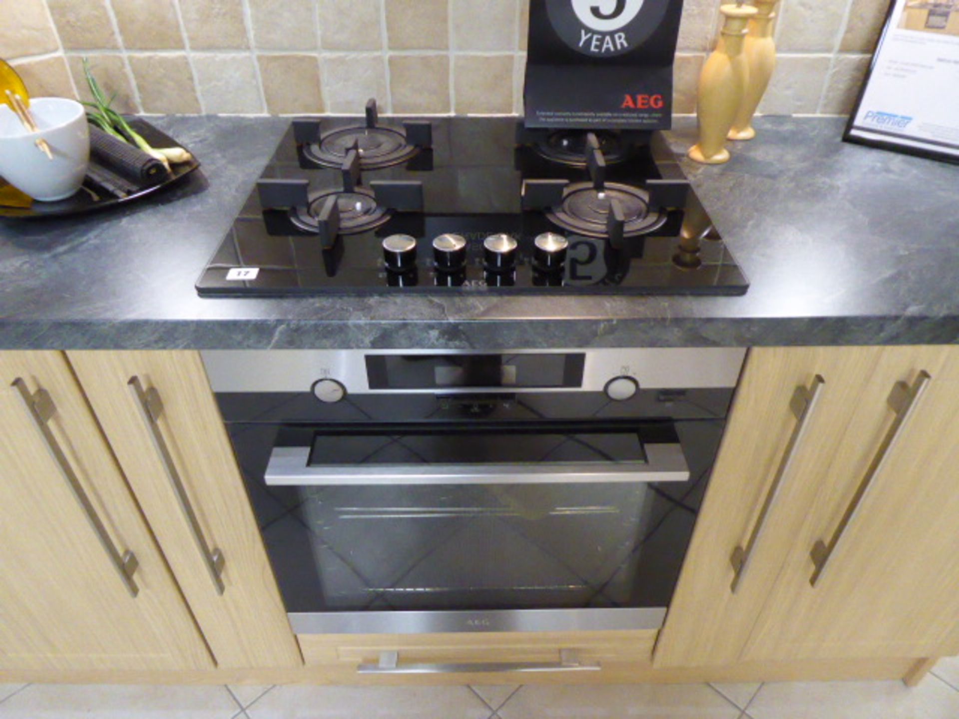 Ascot Verade Oak small kitchen with a grey granite effect worktop. Max dimension 215cm. With AEG - Image 2 of 9