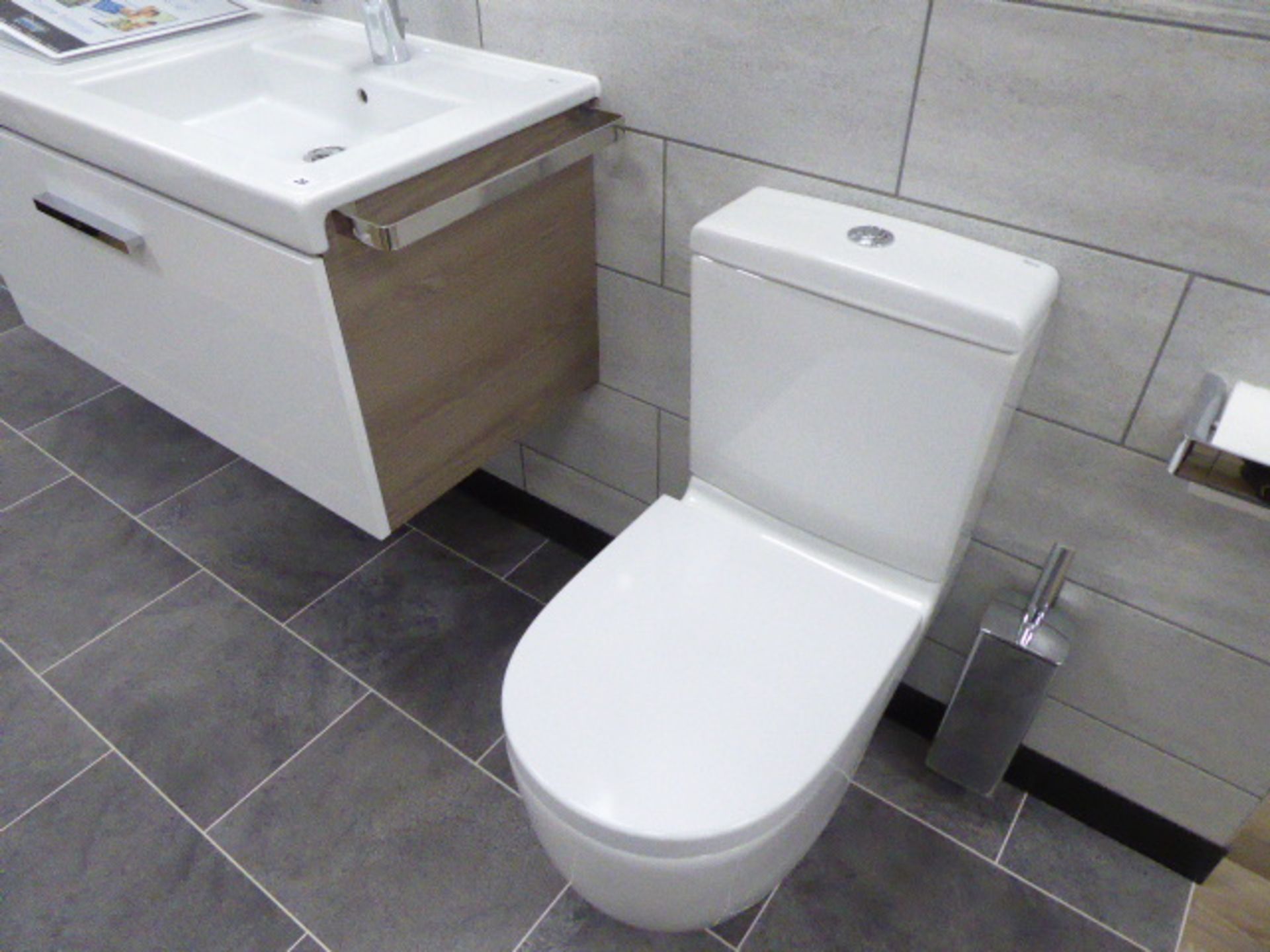 Roca Meridian-N cloakroom suite with toilet, single hand basin and drainer with tap set on wall - Image 6 of 7