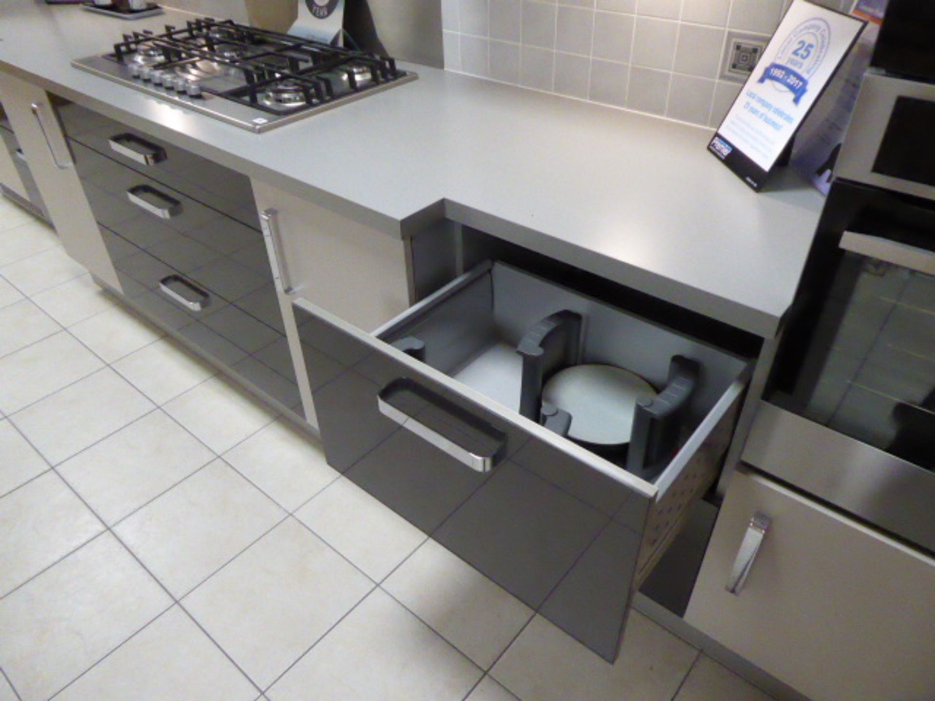 Roma Grey Metallic and Roma Grey Matte Cashmere kitchen in single galley run with a brushed - Image 10 of 14