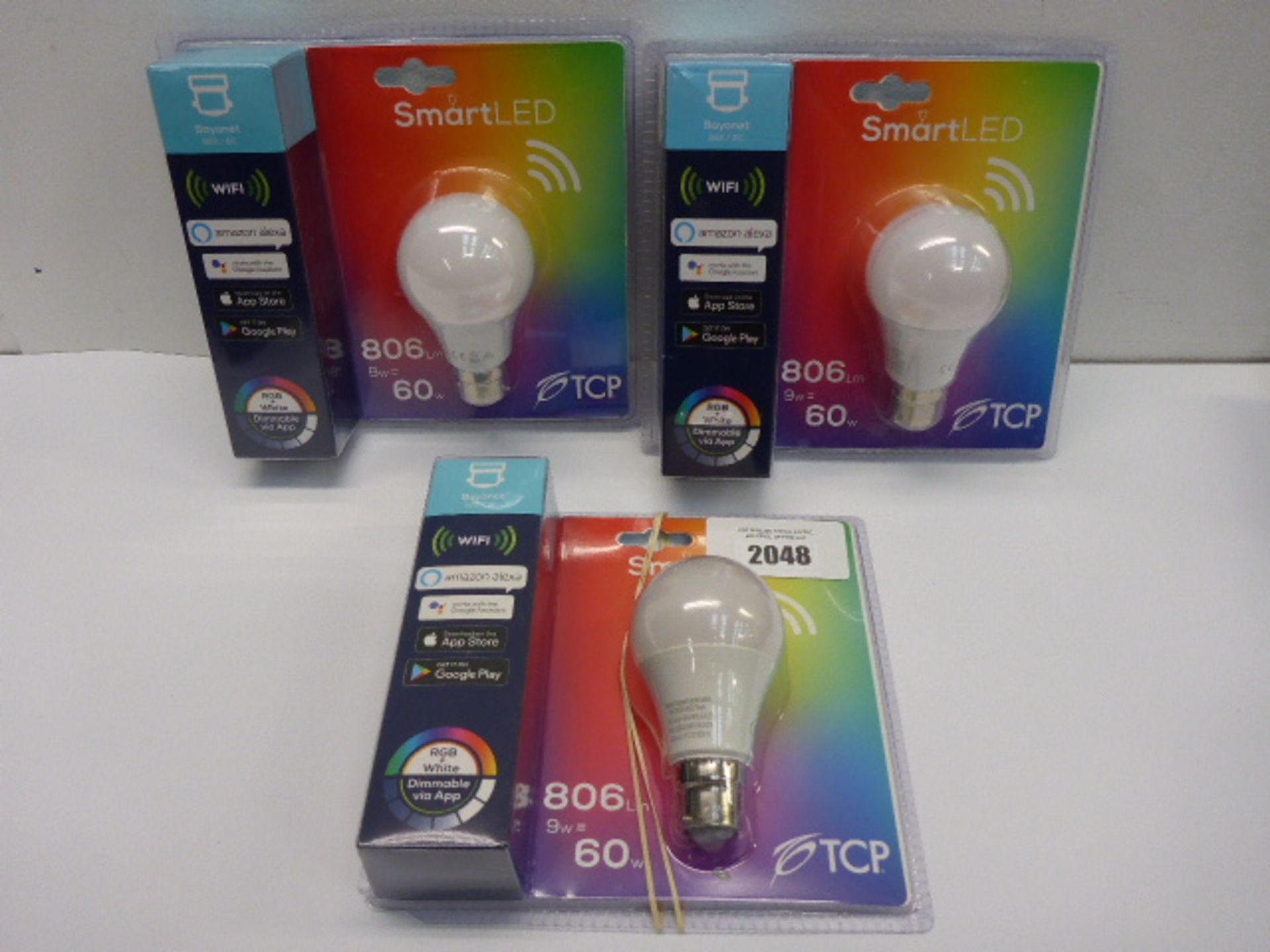 Three Bayonet fit RGB bulbs in blister packs.