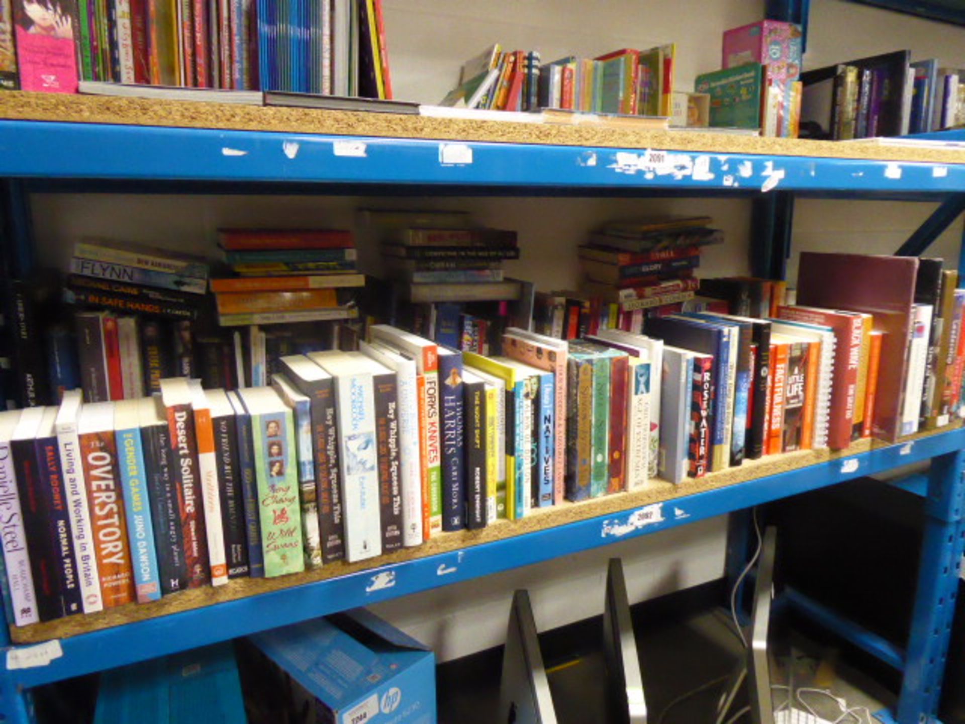 Shelf of Various autobiographies, reference, Novels, and other books.