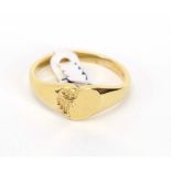 A 9ct yellow gold signet ring of heart shaped design, ring size T, 3.