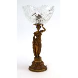 A gilt bronze figure surmounted by a cut glass bowl, on an acanthus-leaf pedestal, h.