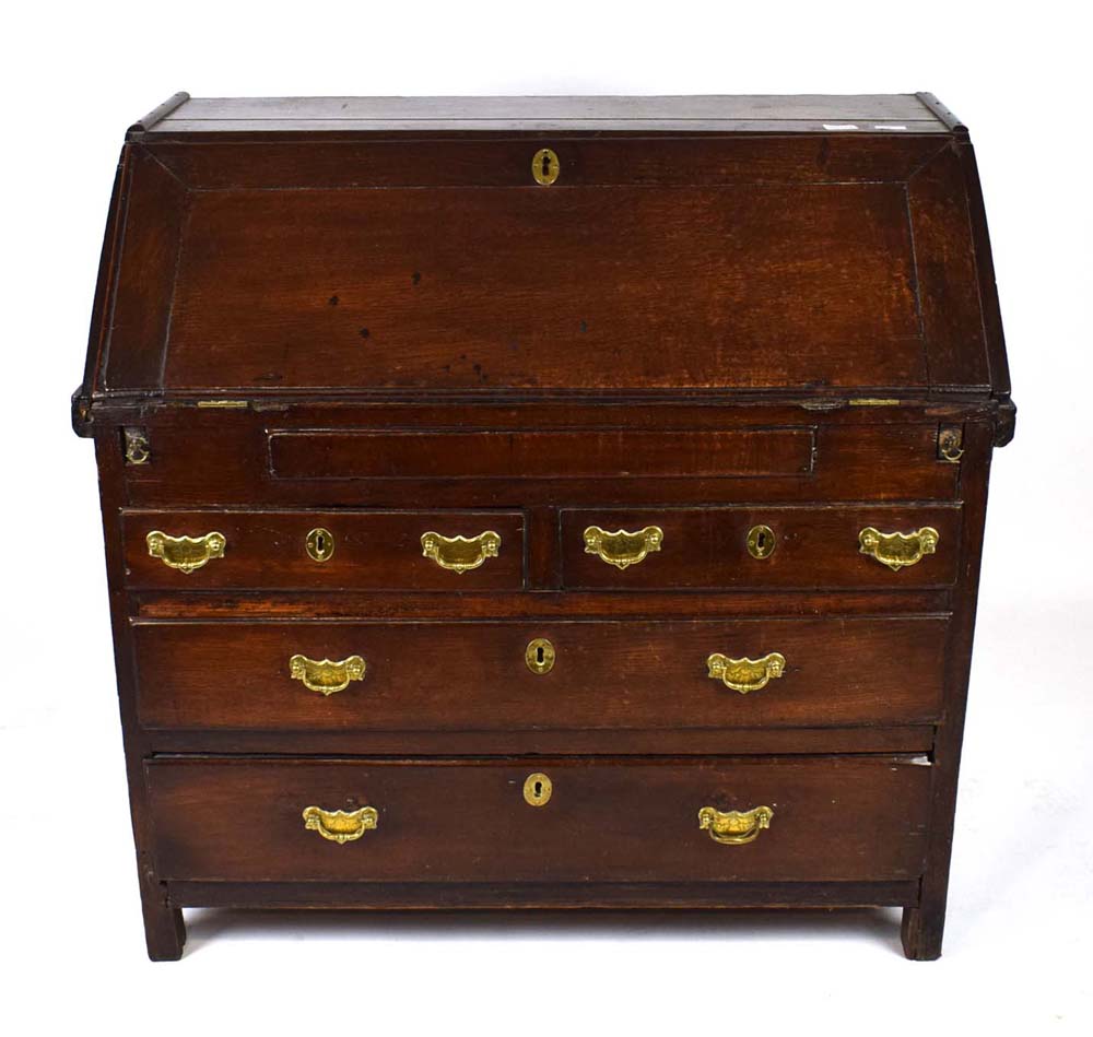 A late 17th/early 18th century oak bureau, the stepped interior with drawers, - Image 2 of 4
