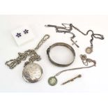 A parcel of silver jewellery comprising a hinged bracelet,