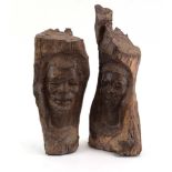 Two early-to-mid 20th century African Tribal carvings modelled as faces, h.