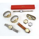Eight various stainless steel and gold plated wristwatches and wristwatch movements including