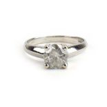 An 18ct white gold ring set brilliant cut diamond in a four claw setting, stone approximately 1.